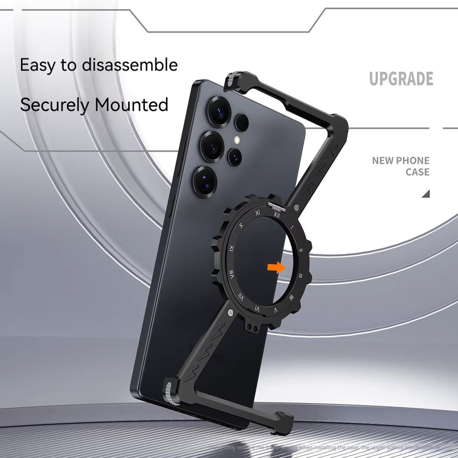 Z-förmige Aluminium Handyhülle mit 360 Grad drehbarer Halterung und Wärmeableitung für Samsung S25 Ultra und S26 Ultra in Schwarz oder Grau - Bild 1