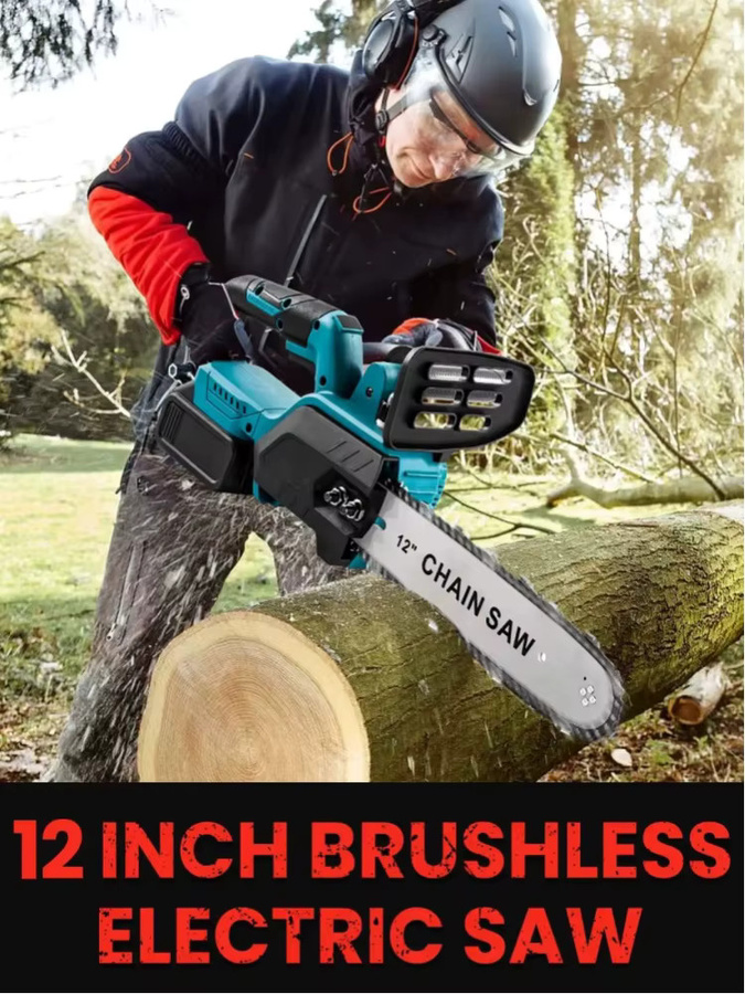 TKKEACE 12-Zoll Bürstenlose Akku-Kettensäge mit Batterie und Ladegerät, 8000 U/min, 30 cm Schneidbarren, Elektrische Kettensäge für Baumschnitt und Gartenarbeit - Bild 6