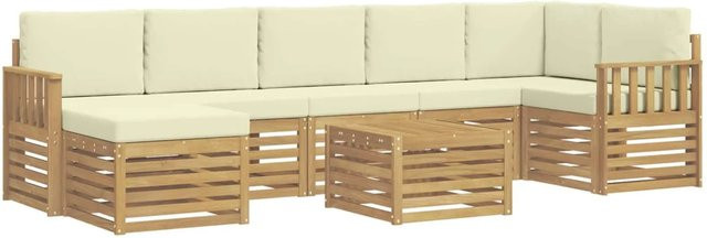 vidaXL Outdoor-Sofagarnitur 8-teilig in L-Form aus Akazienholz mit Polstern in Weiß und Beige, B/T/H: 59 x 59 x 37 cm - Bild 1