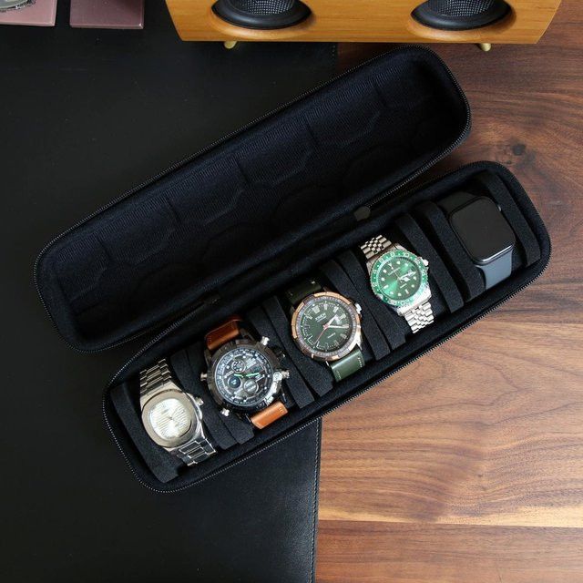 JBAILI Uhrenbox-Organizer für Männer und Frauen, tragbare Uhren-Reisetasche für Armbanduhren und Smartwatches in Schwarz - Bild 1