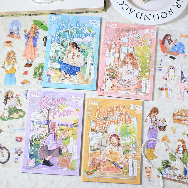 Journamm Scrapbook-Aufkleber Set mit über 300 handgezeichneten Charakter-Illustrationen aus PET, 20 Blatt, Mehrfarbig - Bild 1