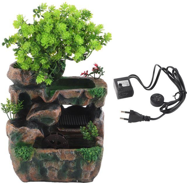 TOMTOP JMS Tischbrunnen mit Kunstharz Felsenlandschaft und Simulation Baum in Schwarz - Bild 1