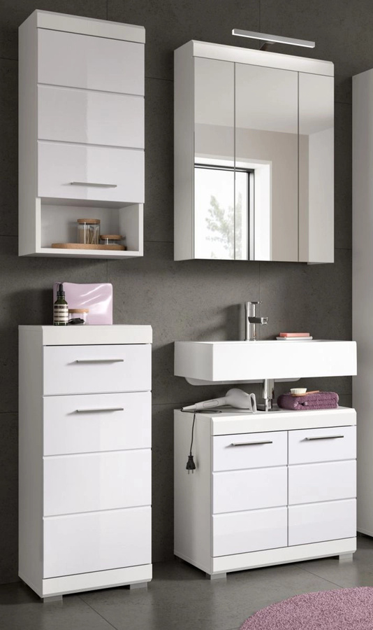 Inn.Furn Badmöbel Set Shawn 4-teilig in Weiß Hochglanz mit LED-Beleuchtung, B/T/H: 112 x 34 x 191 cm - Bild 5