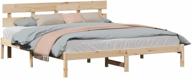 vidaXL Bettgestell mit Kopfteil aus Massivholz Kiefer in Braun B/T/H: 200 x 200 x 190 cm - Bild 1