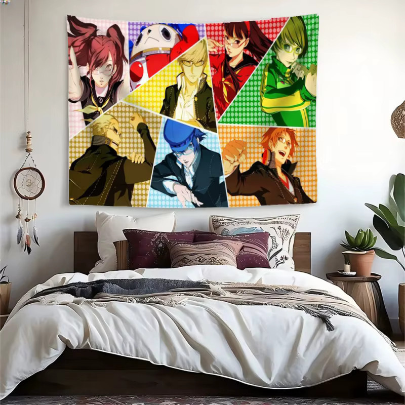 VIKAMA Persona 4 Anime Collage Wandteppich, Mehrfarbiger Stoffwandbehang für Schlafzimmer und Wohnzimmer - Bild 3