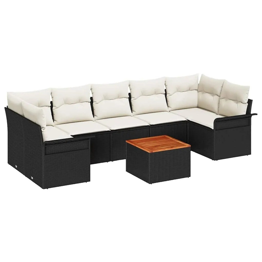 vidaXL Garten-Sofa-Set 8-teilig aus Polyrattan in Schwarz mit Polstern und Couchtisch für Terrasse und Balkon - Bild 2