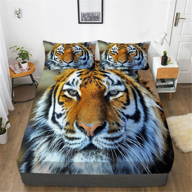Your Warm Home 3-teiliges Bettwäsche-Set mit Tiger-Motiv in 3D-Optik, Multicolor, Material Mikrofaser/Polyester, Maße: 90 x 200 cm - Bild 1