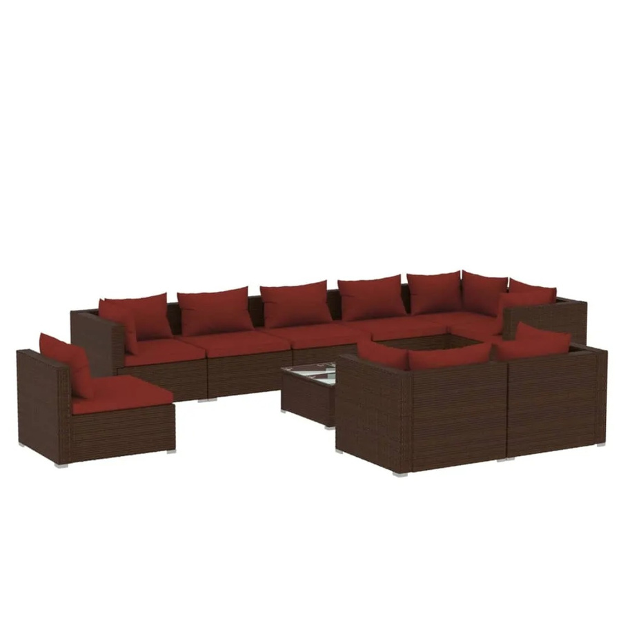 vidaXL 10-tlg. Garten-Lounge-Set aus Polyrattan in Braun mit Kissen und Metallgestell - Bild 2