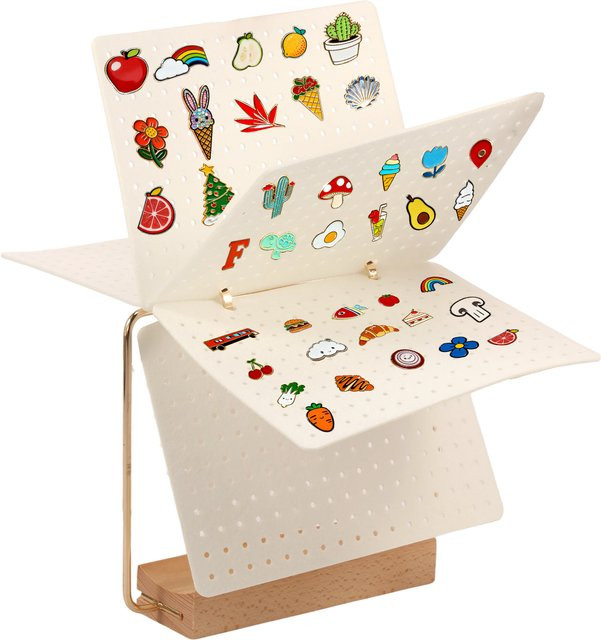 Holz Pin-Display-Organizer in Weiß für Ohrringe, Haarspangen, Broschen und Abzeichen mit 6 Seiten im Flip-Stil - Bild 1