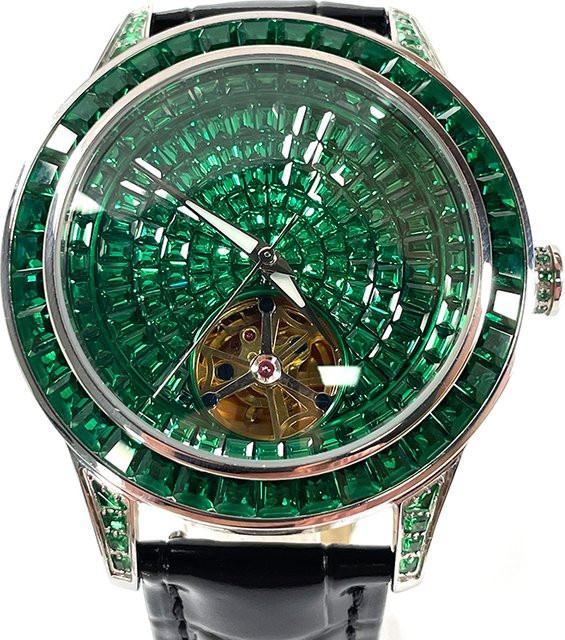 PINDU Armbanduhr, Automatik, Edelstahl, Leder, Diamantbesetzt, Herren, Schwarz - Bild 1