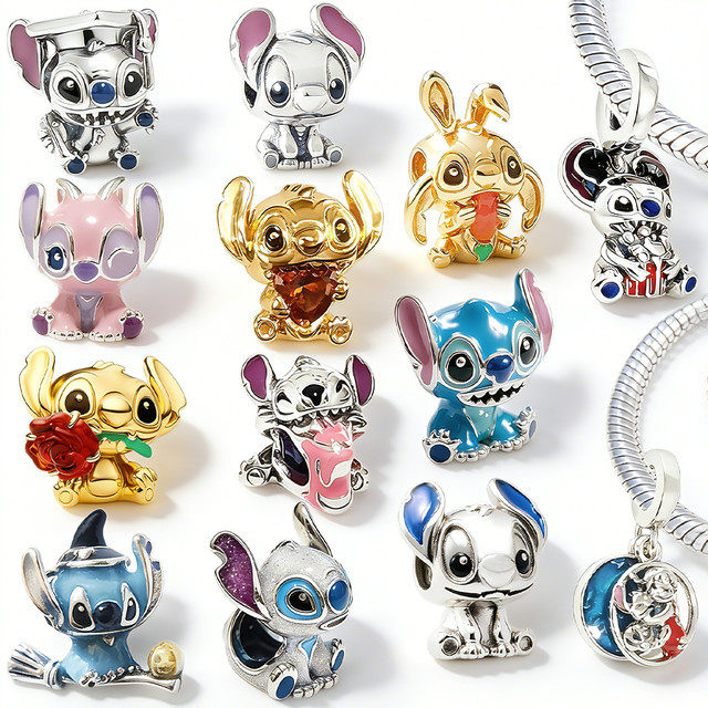 Potdemiel Charm-Anhänger Gold, blauer Alien-Engel, Kristall - Bild 1