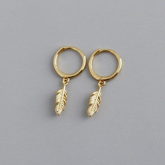 Ohrringe Creolen, 925 Sterling Silber, Blatt Anhänger, Goldene, Damen - Bild 1
