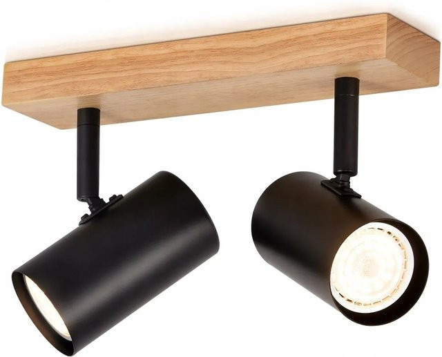 NETTLIFE 2er Set Deckenstrahler aus schwarzem Holz und Metall im Industrie Retro Stil, GU10, verstellbar - Bild 1