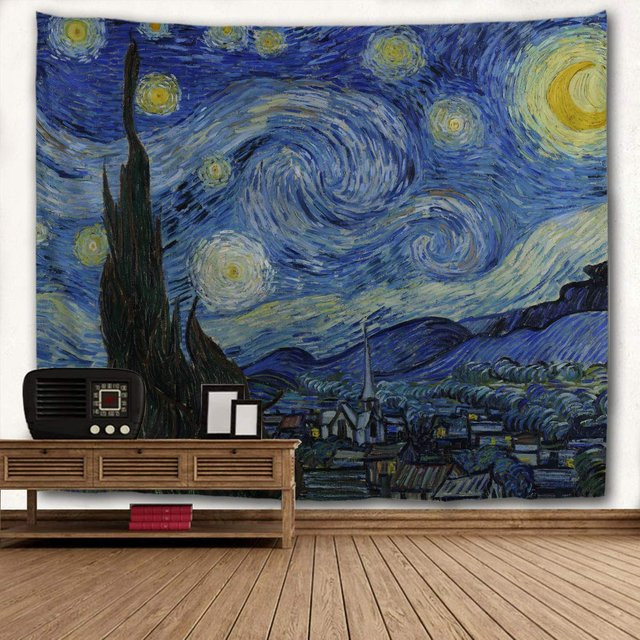 VIKAMA Sternennacht Wandteppich in Blau mit Sternen-Motiv als Wandbehang für Wohnzimmer und Schlafzimmer - Bild 1