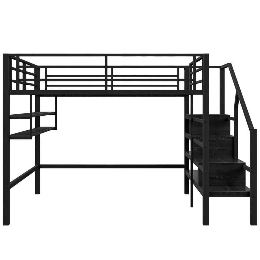 okwish Hochbett für Kinderzimmer in Schwarz mit Stauraumleiter und Seitenfächern, B/T/H: 200 x 140 x 150 cm - Bild 2