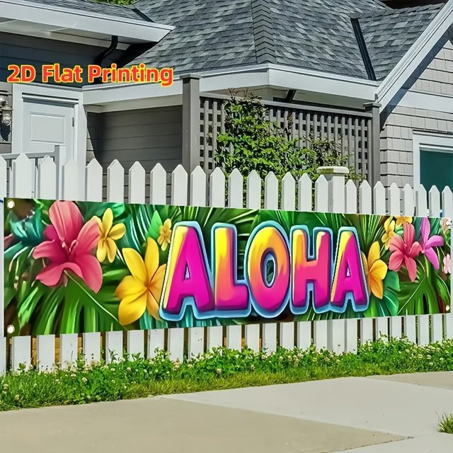 VIKAMA Hawaii Banner mit tropischem Blumenmotiv als Wanddekoration für Party und Außenbereich, Mehrfarbig, B: 180 cm, H: 40 cm - Bild 1