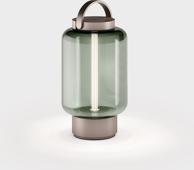 Dimmbare Akku LED-Tischleuchte Jade in Bronze und Glas mit IP44 Schutz und warmweißem Licht - Bild 1