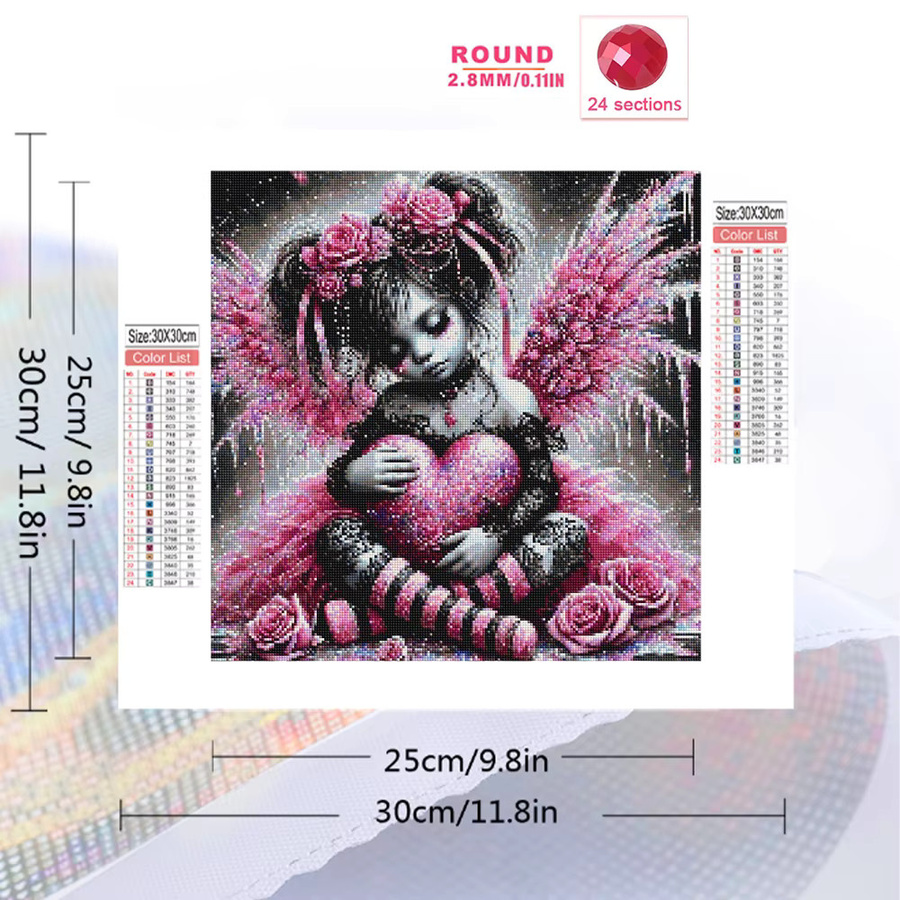 EverShine DIY Diamantstickerei Set Mädchen Porträt mit Herz und Flügeln, Rosa Wanddekoration als Acryl Mosaik Kunstwerk - Bild 2