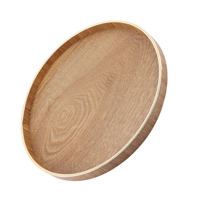 GoolRC Serviertablett aus Holz in Braun, rundes Vintage Holztablett für Teeservice, Obst oder Süßigkeiten - Bild 3