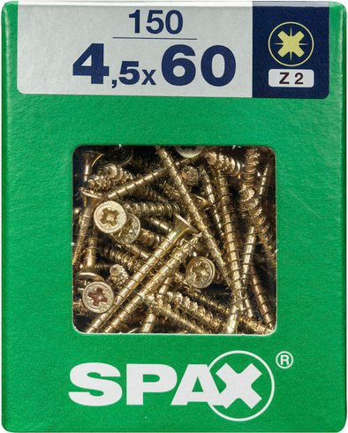 Spax Universalschraube Pozidriv aus Stahl in Gold, 150 Stück, Durchmesser: 4,5 mm, Länge: 60 mm - Bild 1