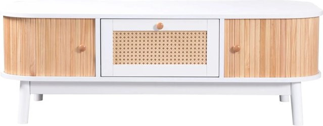 PXloue Couchtisch in Weiß mit Holzoptik und Rattan-Schubladen, B/T: 110 x 55 cm - Bild 1