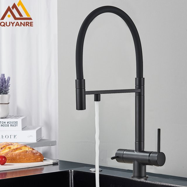 Quyanre Gefilterter Küchenwasserhahn mit Wasserfilter in Schwarz-Grau-Silber - Bild 1