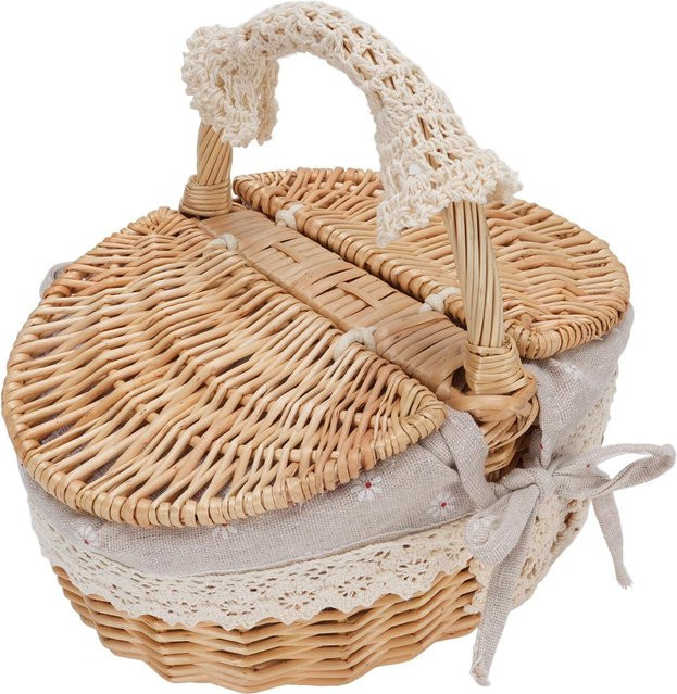 KaiSai Weidenpicknickkorb mit herausnehmbarem Futter und Deckel in Beige - Bild 1