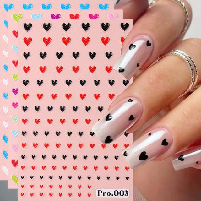 5D-geprägte Liebesherz-Nagelaufkleber, bunt, 3 Stück - Bild 1