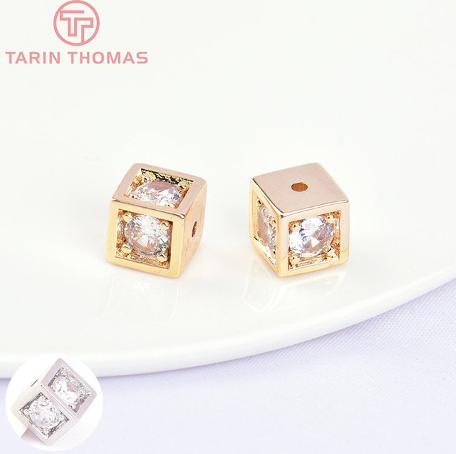 Tarin Thomas Spacer Perlen, Messing, Gold Farbe, Zirkon, 6,5x7 mm - Bild 1