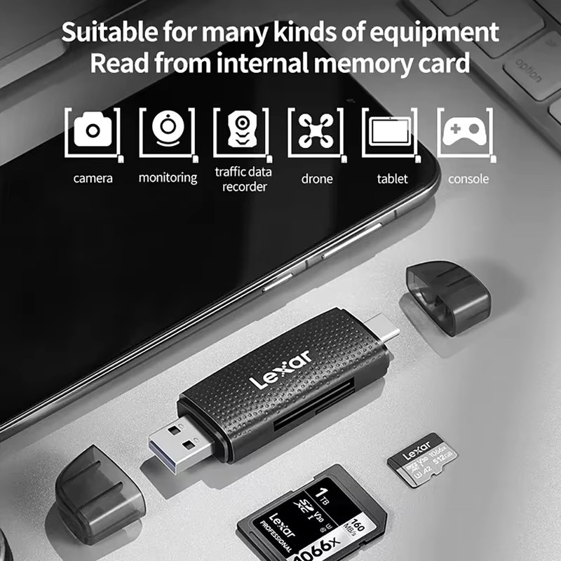 Lexar 2-in-1 USB 3.2 Kartenleser mit USB-A und USB-C für SD- und Micro-SD-Karten in Schwarz - Bild 6
