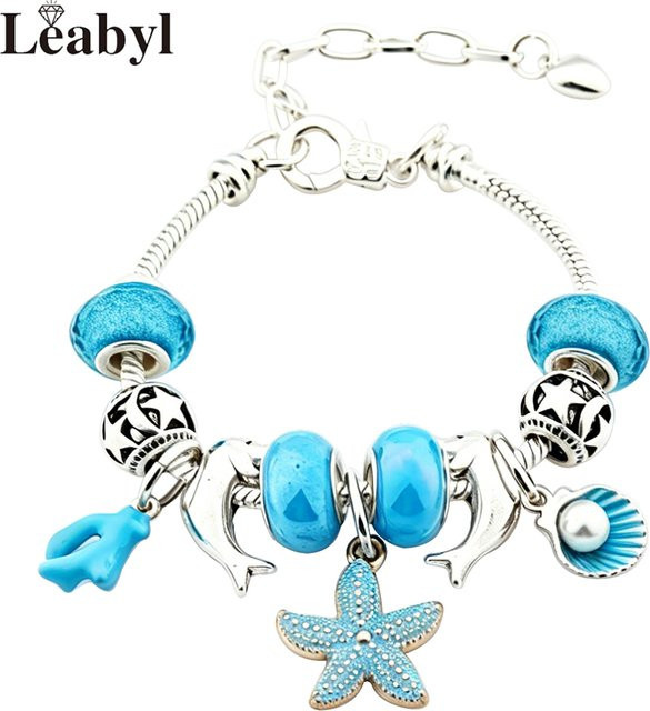 LEABYL Armband, Blau, Kristall, Perle, Seestern, Muschel, Koralle - Bild 1