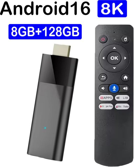 YOZHIXU TV Stick Q12 Smart TV Box mit Android 16, Allwinner H313, 8K Video, 8GB RAM, 128GB Speicher, Bluetooth 6.0 und Google Assistant in Schwarz - Bild 1