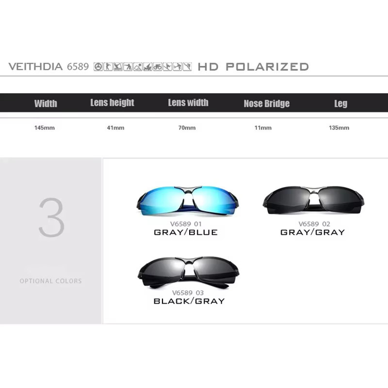 Veithdia Sonnenbrille Herren, Aluminium, Magnesium, blau, polarisiert - Bild 4