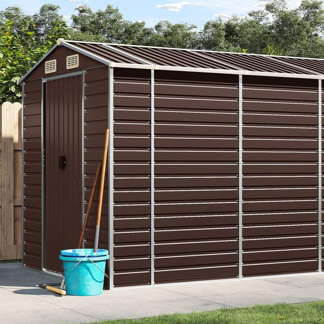 vidaXL Gerätehaus aus verzinktem Stahl in Braun mit Schrägdach, B/T/H: 470 x 191 x 198 cm - Bild 3