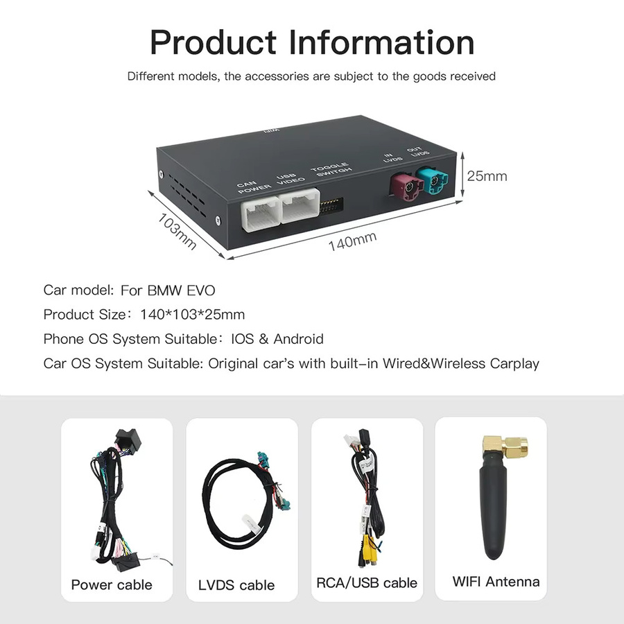 CARABC Wireless CarPlay und Android Auto Adapter für BMW Serie 1, 2, 3, 4, 5, 7 sowie X1, X2, X3, X4, X5, X6 und Mini, inklusive AirPlay Spiegelung und Kameraunterstützung, Schwarz - Bild 6