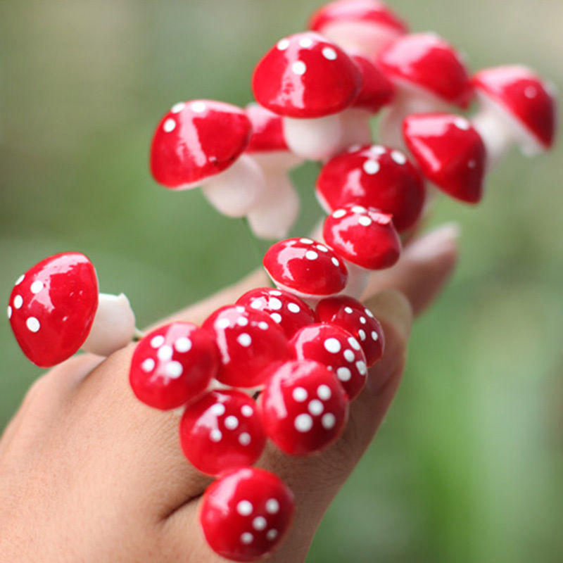 10 Stück Mini rote Pilz Deko-Ornamente von Happy Day aus Kunstharz und Schaum für Bonsai und Garten DIY-Handwerk - Bild 5