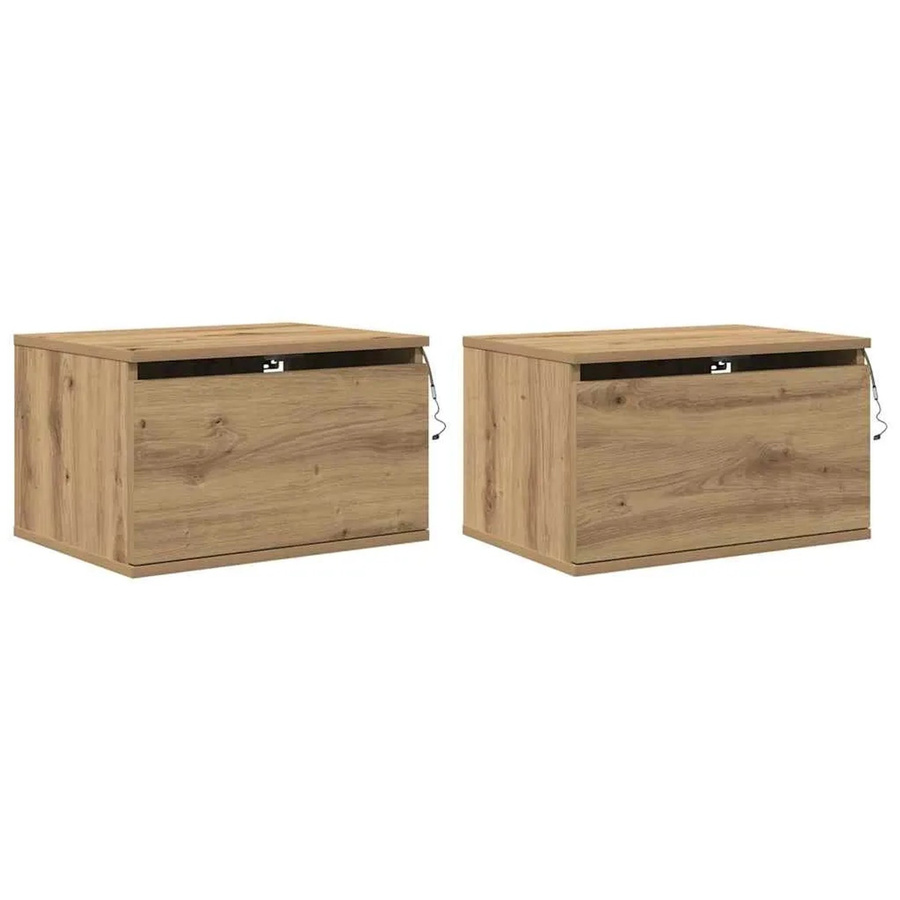 vidaXL Wandmontierter Nachtschrank 2er Set in Eiche Braun mit integrierter Beleuchtung, B: 50 cm, T: 36 cm, H: 30 cm - Bild 2