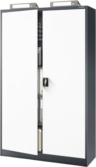 JAN NOWAK Aktenschrank aus Metall mit Flügeltüren und Schloss, Anthrazit-Weiß, H: 185 cm, B: 115 cm, T: 40 cm - Bild 1