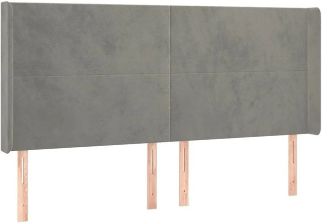 vidaXL Kopfteil mit Ohren in Hellgrau aus Samt, B: 203 cm, T: 16 cm, H: 118/128 cm - Bild 1