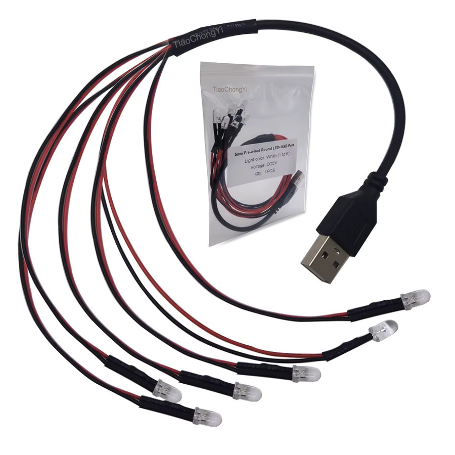 TiaoChongYi LED-Modelllicht mit DC5V USB-Anschluss und 5 mm vorverdrahteten runden LEDs in Rot, Grün und Blau für dein DIY-Nachtlicht - Bild 5