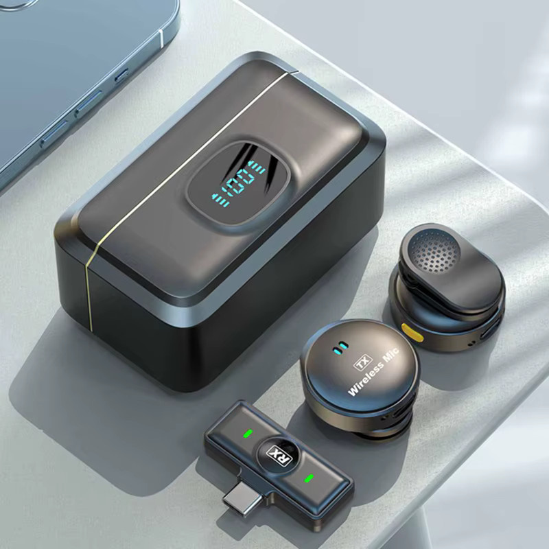Q8 Kabelloses Lavalier-Mikrofon mit Geräuschunterdrückung und Ladeetui in Schwarz mit USB-C Anschluss - Bild 4