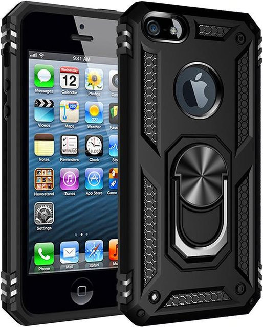 Stoßfeste Luxus-Schutzhülle für Apple iPhone mit magnetischem Ring und Vollabdeckung in Schwarz - Bild 1