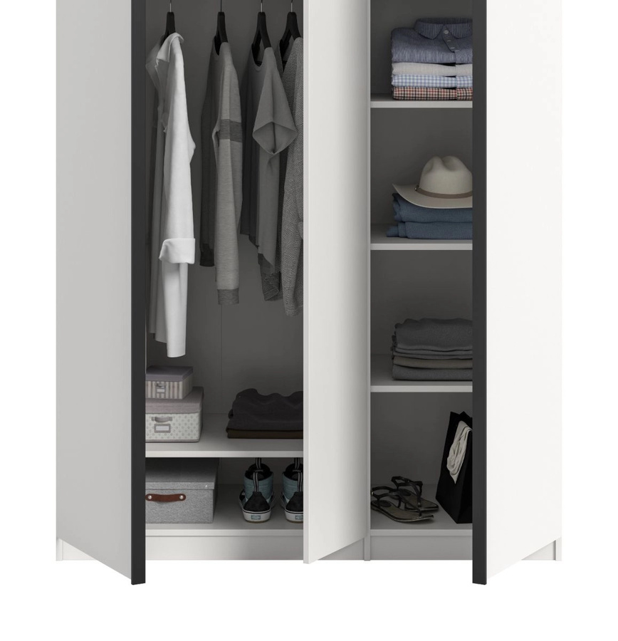 3-türiger Kleiderschrank Girona in Weiß, modern mit Kleiderstange, B/H: 130 x 183 cm - Bild 2