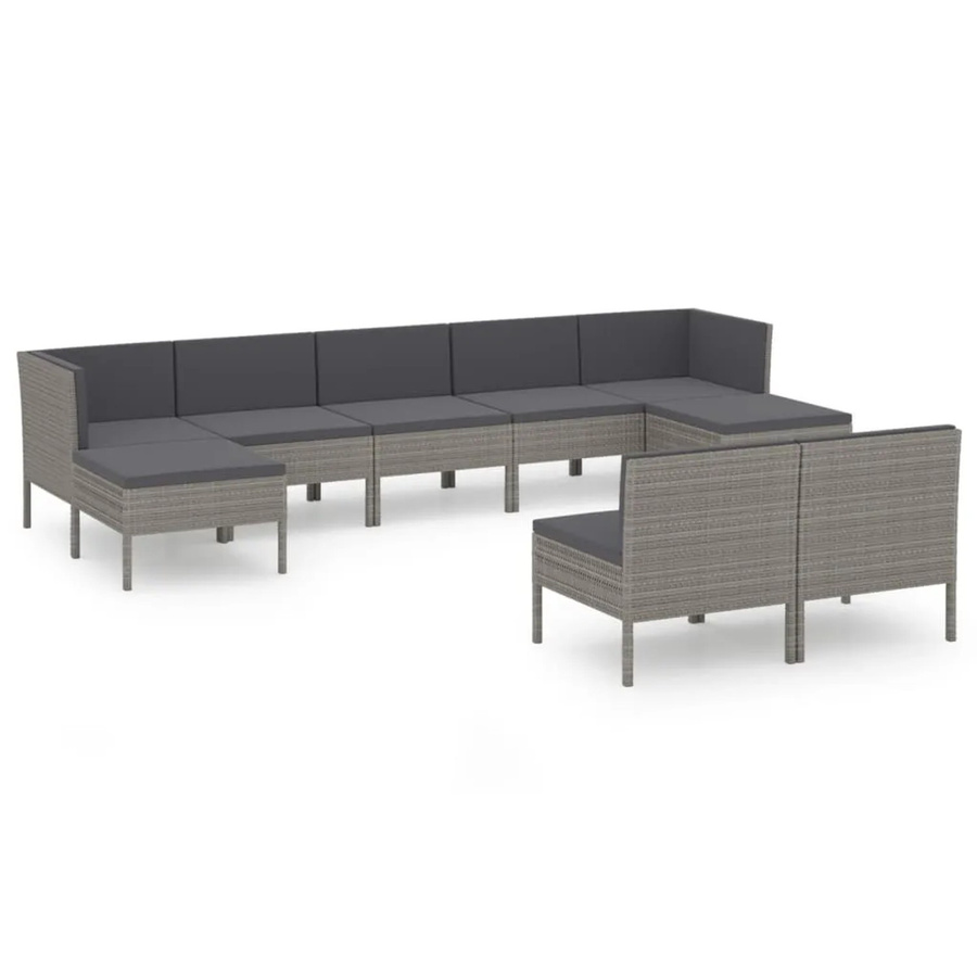 vidaXL 9-tlg Garten-Lounge-Set aus Poly Rattan in Grau und Anthrazit mit Auflagen und Ottoman in U-Form - Bild 2