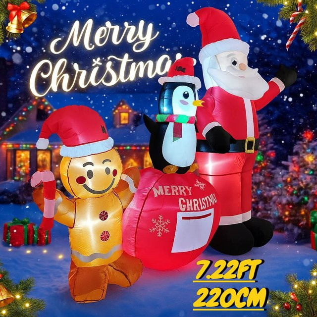 TONGHUANIU Aufblasbares Weihnachtsset mit Weihnachtsmann, Pinguin und Lebkuchenmann, LED-Beleuchtung, Mehrfarbig, Höhe: 220 cm - Bild 1