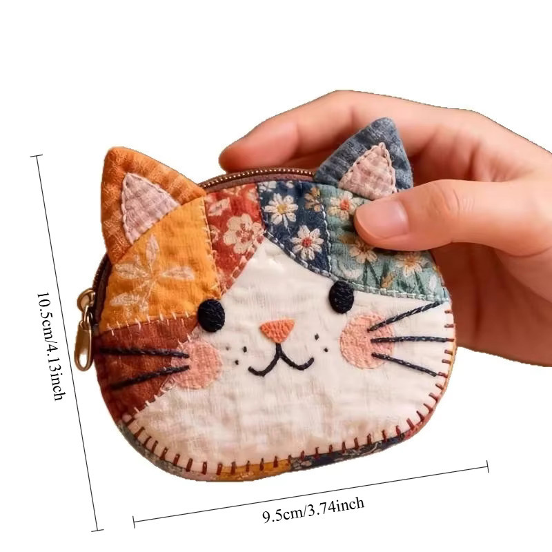 Japanischer Farbblock-Geldbeutel mit Katzenmotiv als niedliche Kosmetiktasche und Schreibwaren-Organizer in Multicolour - Bild 3