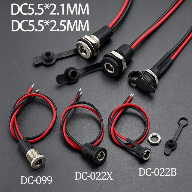 JCD Wasserdichte DC-Strombuchse Weiblicher Einbauanschluss aus Metall mit Mutter und Schnappverschluss, Farbe: Schwarz, Anschluss: D5.5*2.1mm/2.5mm - Bild 1