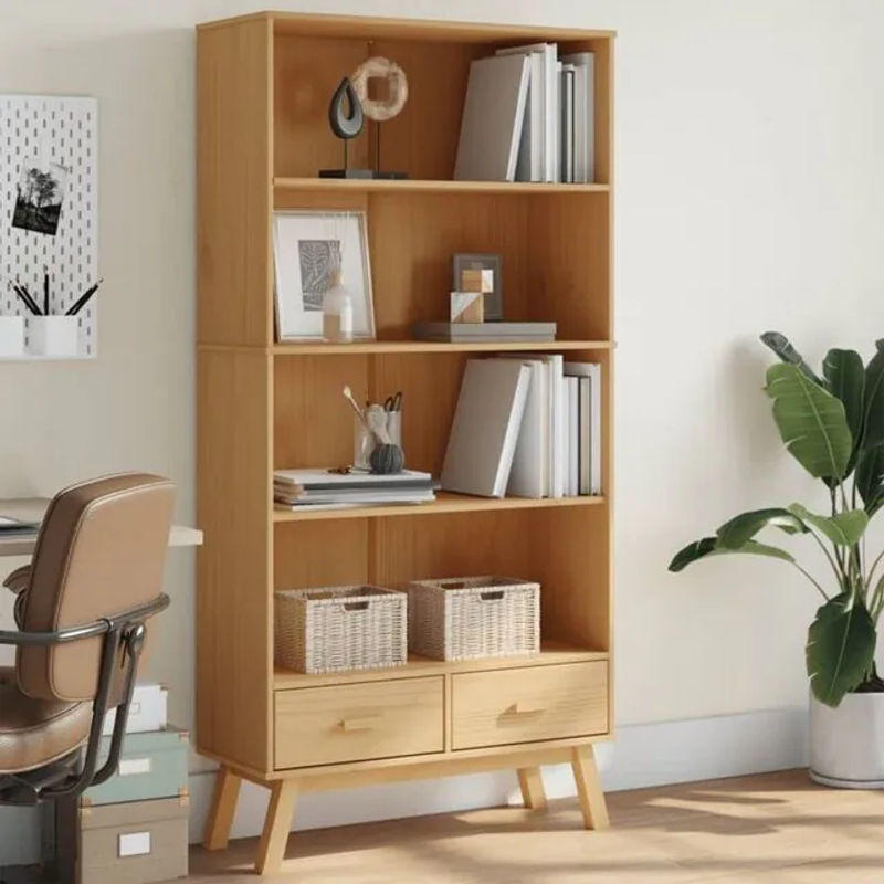 Vidaxl Bücherregal Olden in Braun aus Massivholz Kiefer mit 4 Fächern, H x B x T: 180 x 87,5 x 35 cm - Bild 1