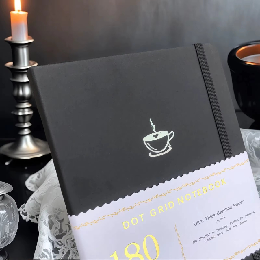 Buke Notebook A5 gepunktetes Hardcover-Tagebuch in Schwarz mit silbernem Rand, 160 Seiten aus 180 g/m2 Bambuspapier mit Lesezeichen - Bild 5