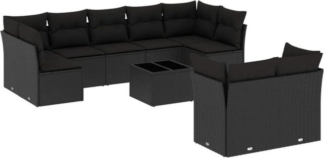 vidaXL 10-tlg Garten-Sofagarnitur in Schwarz aus PE-Rattan mit Polsterkissen und Stauraum - Bild 1